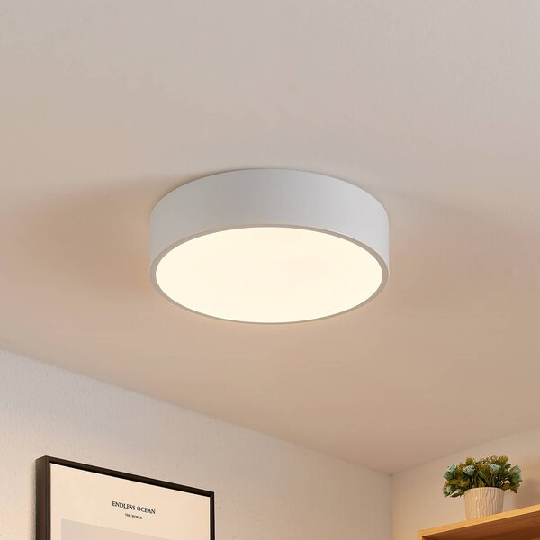 Lindby LED stropní svítidlo Simera, Ø 30 cm, bílé, kovové, stmívatelný, Bílá / opál, Obývací pokoj / jídelna, Plast, Moderní