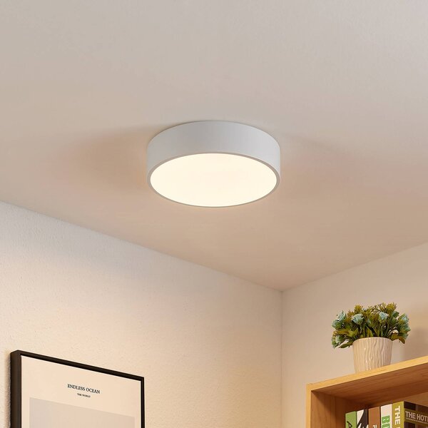 Lindby LED stropní svítidlo Simera, Ø 30 cm, bílé, kovové, stmívatelný, Bílá / opál, Obývací pokoj / jídelna, Plast, Moderní