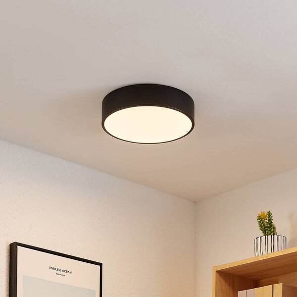 Lindby LED stropní svítidlo Simera, Ø 30 cm, černá, bílá, stmívatelný, Černá, Obývací pokoj / jídelna, Plast, Moderní