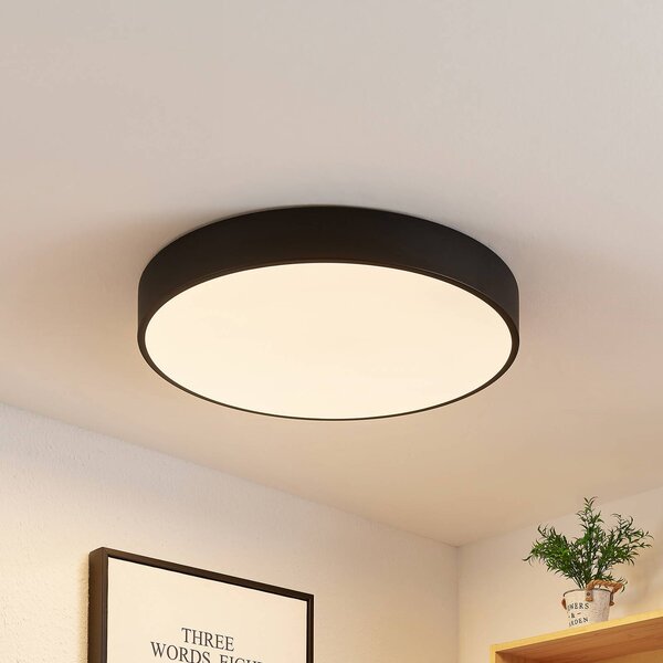 Lindby LED stropní svítidlo Simera, Ø 50 cm, černá, kov, stmívatelný, Černá, Obývací pokoj / jídelna, Plast, Moderní