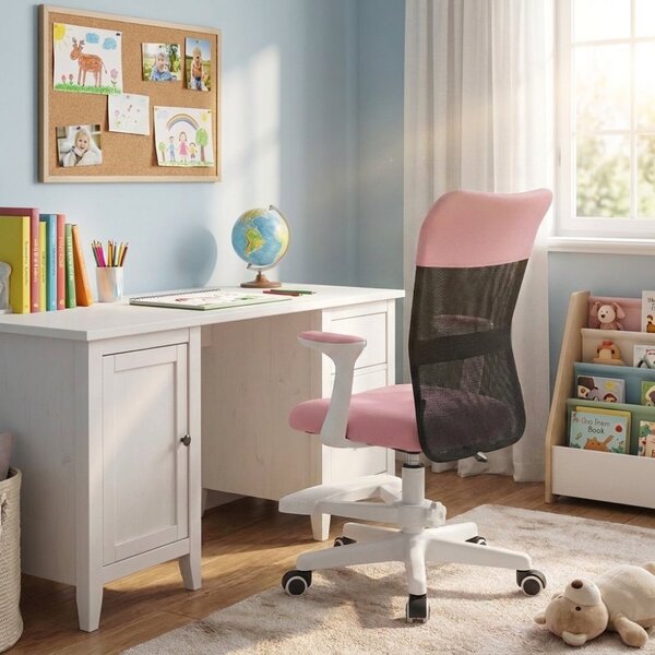Dětská židle Neoseat MONKEY WHITE s podnoží — látka, bílá / světle růžová