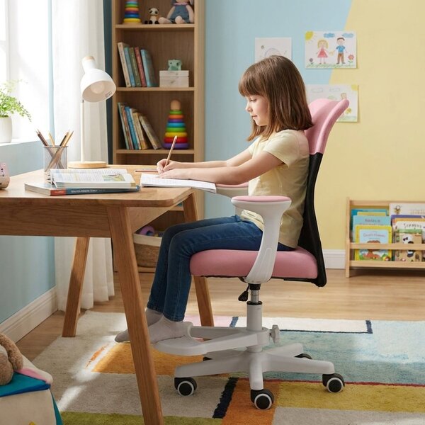 Dětská židle Neoseat MONKEY WHITE s podnoží — látka, bílá / světle růžová