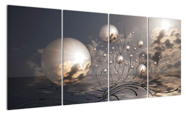 Abstraktní obraz - šedé koule (160x80cm)