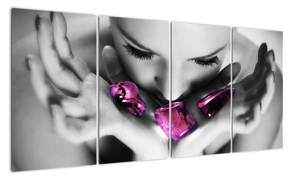 Abstraktní obraz - fialové kameny v dlani (160x80cm)