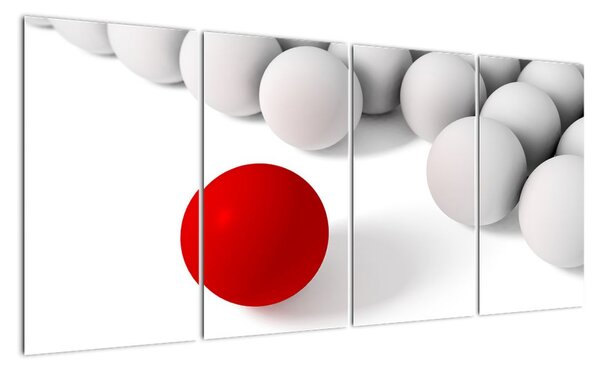 Červená koule mezi bílými - abstraktní obraz (160x80cm)
