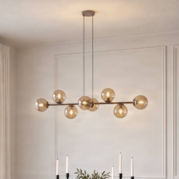 EMIBIG LIGHTING Závěsné světlo Rossi, béžové, délka 130 cm, 8ramenné, sklo/kov, stmívatelný, Krémová / jantar, Obývací pokoj / jídelna, Sklo, Moderní, Koule