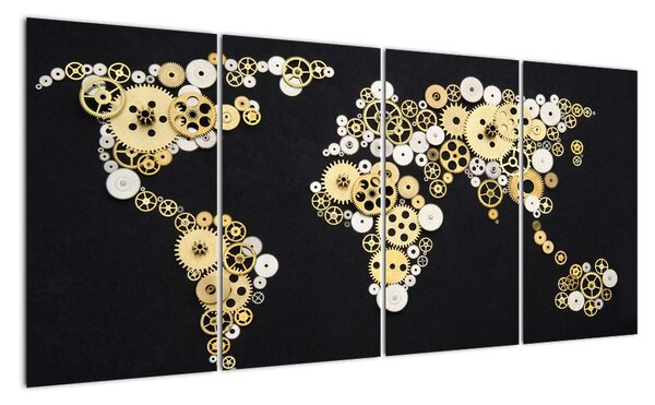 Mapa světa z ozubených kol - obraz na stěnu (160x80cm)