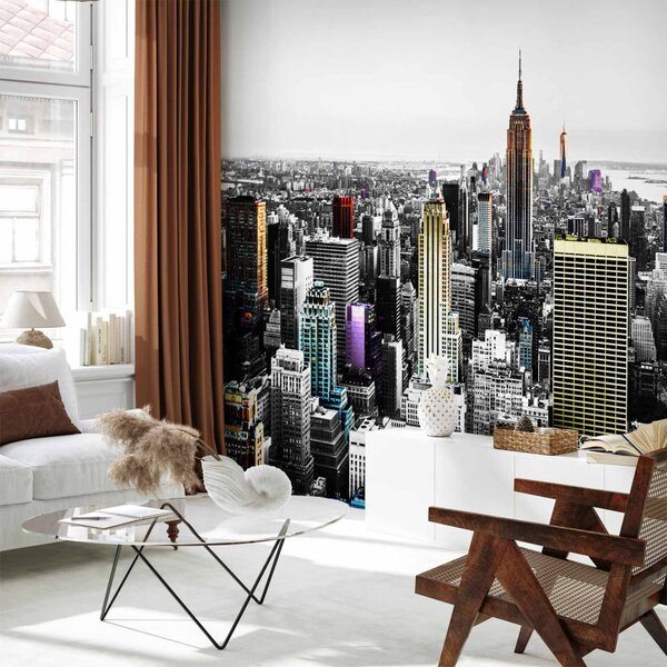 Fototapeta Lesklé mrakodrapy - architektura New Yorku částečně v barvě