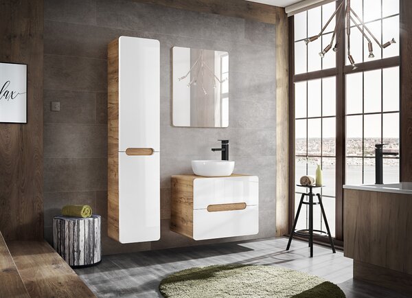 Comad Umyvadlová skříňka Aruba 828 2S dub craft zlatý/bílý lesk