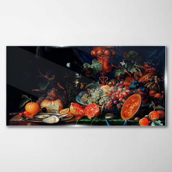 Obraz na skle Obraz na skle Zátiší ovoce a ústřice
