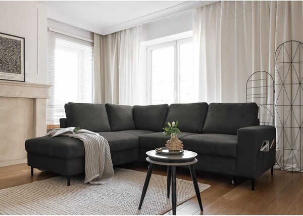 Tmavě šedá manšestrová rozkládací rohová pohovka (levý roh) Lofty Lilly – Miuform