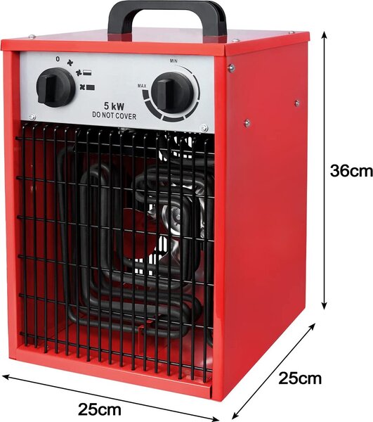 Ventilátorový ohřívač – Elektrické topení – Výkon 5 kW – Červená barva
