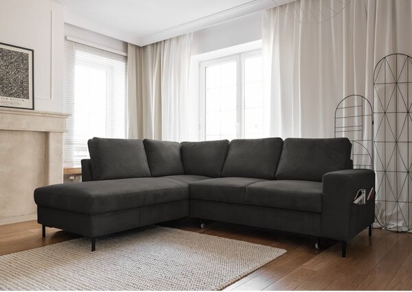 Tmavě šedá manšestrová rozkládací rohová pohovka (levý roh) Lofty Lilly – Miuform