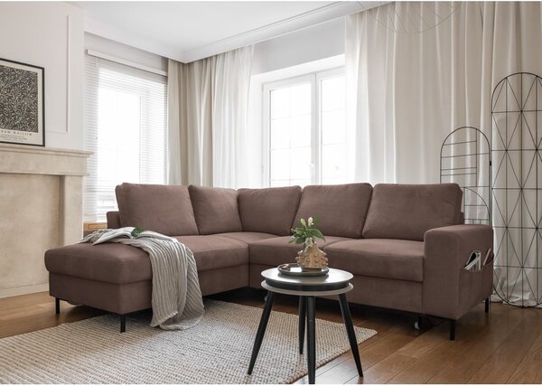 Hnědá manšestrová rozkládací rohová pohovka (levý roh) Lofty Lilly – Miuform