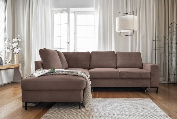 Hnědá manšestrová rozkládací rohová pohovka (levý roh) Lofty Lilly – Miuform