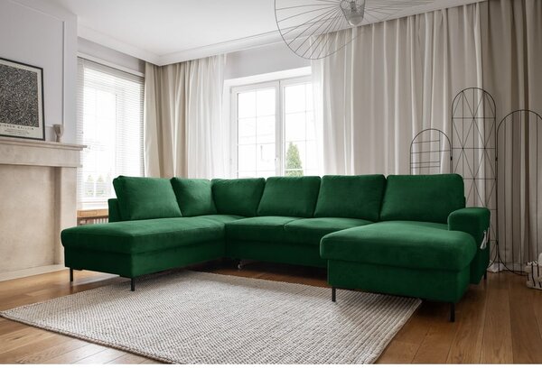 Tmavě zelená manšestrová rozkládací rohová pohovka (levý roh) Lofty Lilly – Miuform