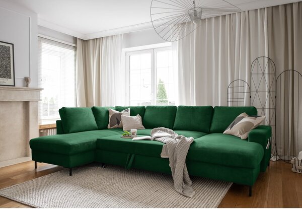 Tmavě zelená manšestrová rozkládací rohová pohovka (levý roh) Lofty Lilly – Miuform