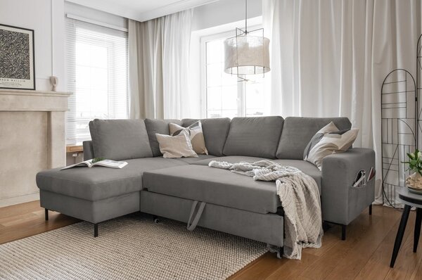 Šedá manšestrová rozkládací rohová pohovka (levý roh) Lofty Lilly – Miuform