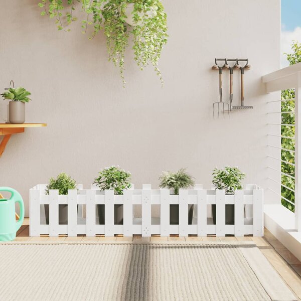 Vyvýšený záhon plotový design bílý 150x30x30 cm masiv borovice