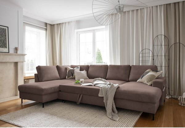 Hnědá manšestrová rozkládací rohová pohovka (levý roh) Lofty Lilly – Miuform