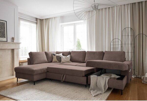 Hnědá manšestrová rozkládací rohová pohovka (levý roh) Lofty Lilly – Miuform