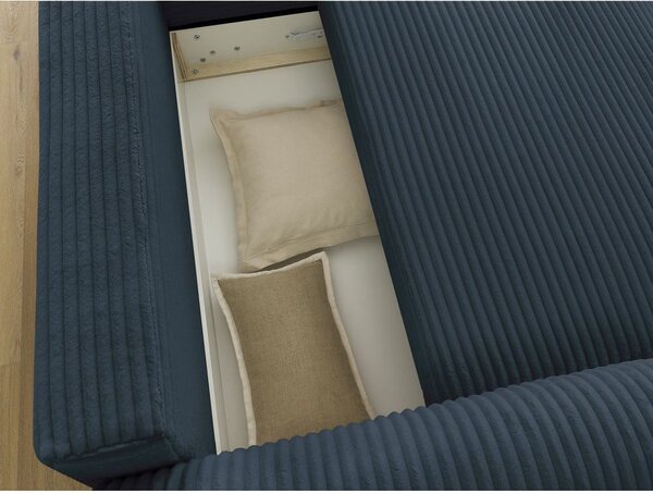 Tmavě modrá manšestrová rozkládací rohová pohovka (pravý roh) Lucien – Bobochic Paris