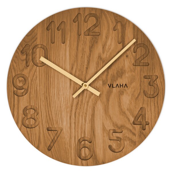 VLAHA Dřevěné hodiny OAK vyrobené v Čechách se zlatými ručkami ⌀34cm VCT1123 (hodiny s vůní dubového dřeva a certifikátem pravosti a datem výroby)
