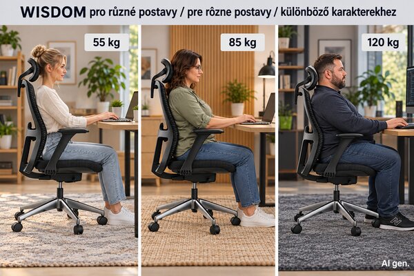 Ergonomická kancelářská židle MERCURY WISDOM ČERNÁ – síťovaná