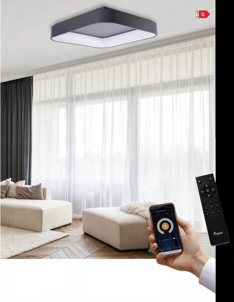 Solvent S SMART přisazené svítidlo LED 32W 2680lm 3000-6000K 45cm hranaté IP20, černé + ovladač