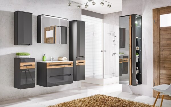 Comad Koupelnová závěsná skříňka spodní Galaxy 810 1D/1S šedý grafit/dub votan