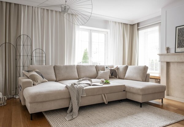 Béžová manšestrová rozkládací rohová pohovka (pravý roh) Lofty Lilly – Miuform