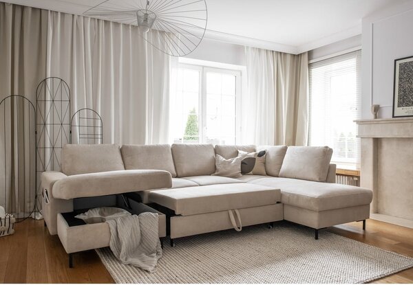 Béžová manšestrová rozkládací rohová pohovka (pravý roh) Lofty Lilly – Miuform