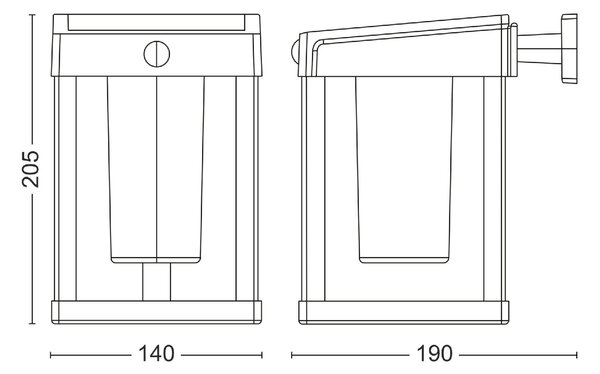 Camill UltraEfficient solární venkovní nástěnné LED svítidlo 1,4W 250lm 3000K IP44, černé
