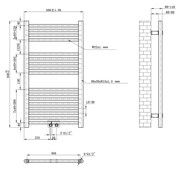 BPS-koupelny Koupelnový radiátor CORSO WH 2 50x90 cm, bílý