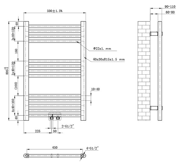 BPS-koupelny Koupelnový radiátor CORSO BL 3 50x80 cm, černý