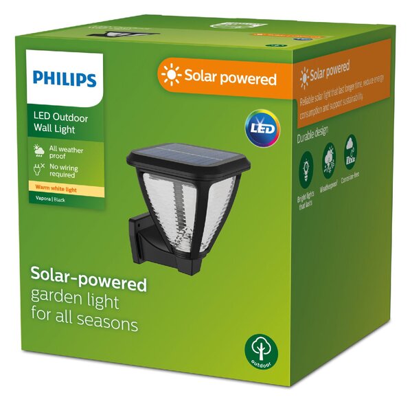 Vapora solární venkovní nástěnné LED svítidlo 1,5W 200lm 2700K IP44, černé
