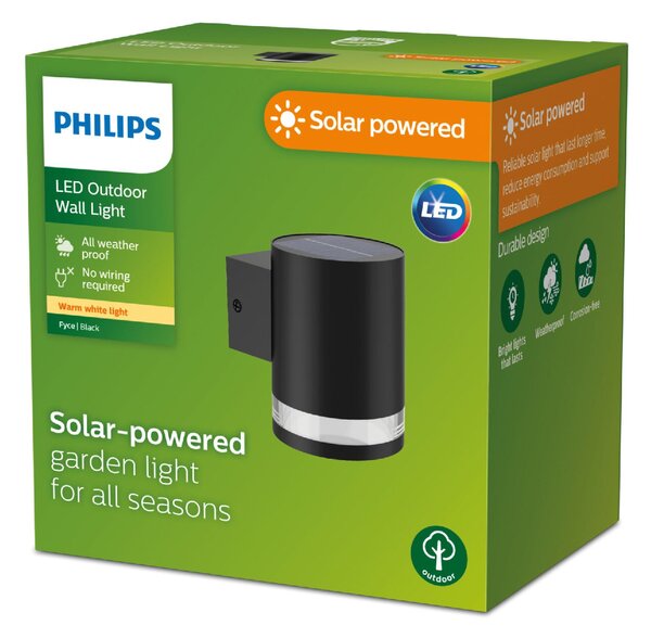 Fyce solární venkovní nástěnné LED svítidlo 1,5W 200lm 2700K IP44, černé