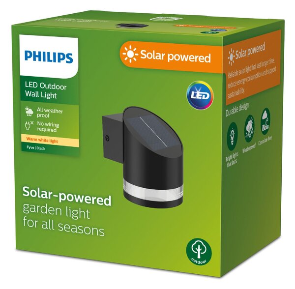 Fyve solární venkovní nástěnné LED svítidlo 1,5W 200lm 2700K IP44, černé