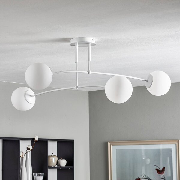 EMIBIG LIGHTING Stropní světlo Pregos 4, čtyřramenné, bílé, stmívatelný, Bílá / opál, Chodba, kov, Moderní