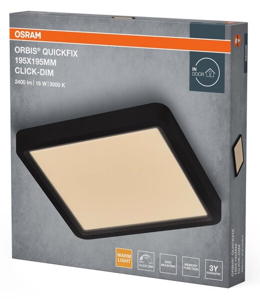 Černý LED Panel ORBIS 195x195mm 16W Click Stmívatelný, Teplá Bílá