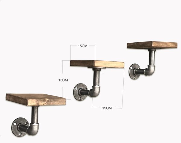 Kalune Design Sada nástěnných polic BoruRaf V 3 ks černá/hnědá