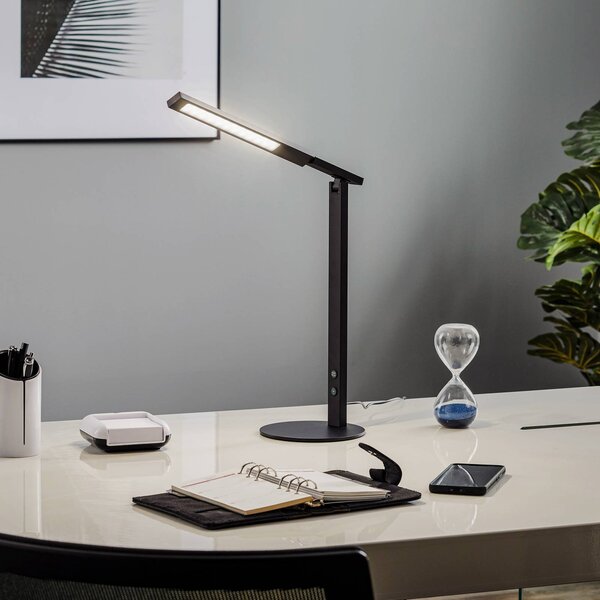 Fabas Luce LED stolní lampa Ideální se stmívačem, černá, stmívatelný, Černá, Pracovna / kancelář, Hliník, Moderní