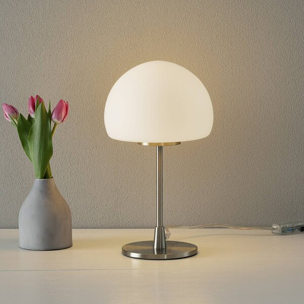 Fabas Luce Stolní lampa Gaia Big s dotykovou funkcí, bílá, Hliník / šedá / zinek, Ložnice, kov, Moderní