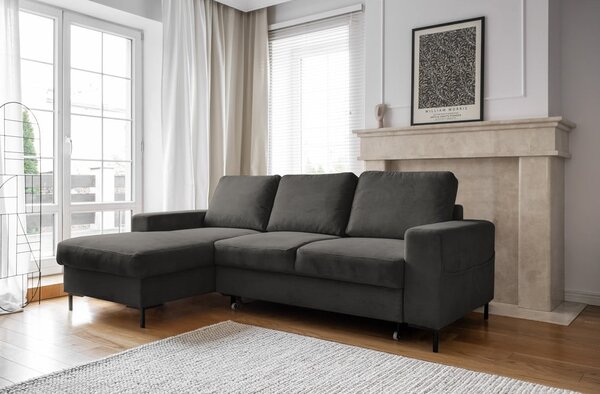 Tmavě šedá manšestrová rozkládací rohová pohovka (levý roh) Lofty Lilly – Miuform