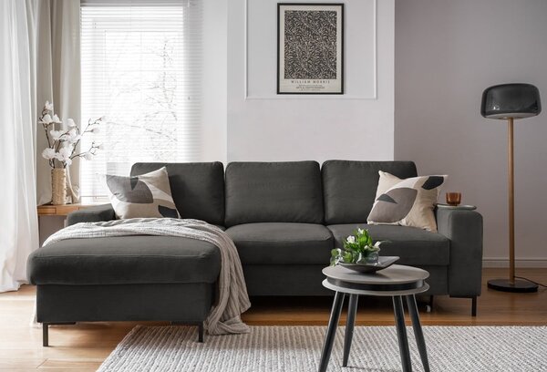 Tmavě šedá manšestrová rozkládací rohová pohovka (levý roh) Lofty Lilly – Miuform