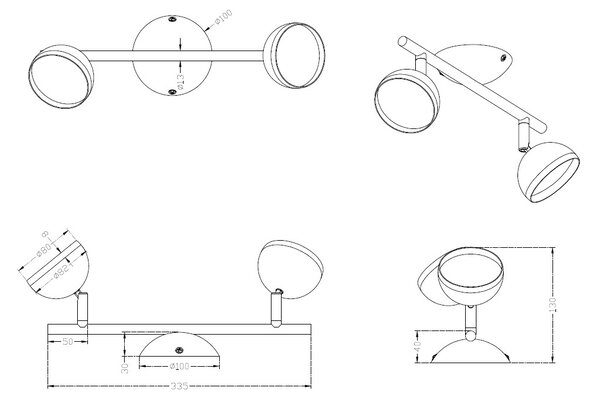 Trio Leuchten Trio Bolou, stropní spotové svítidlo, 2x3,8W LED 3000K, chrom, délka 33,5cm