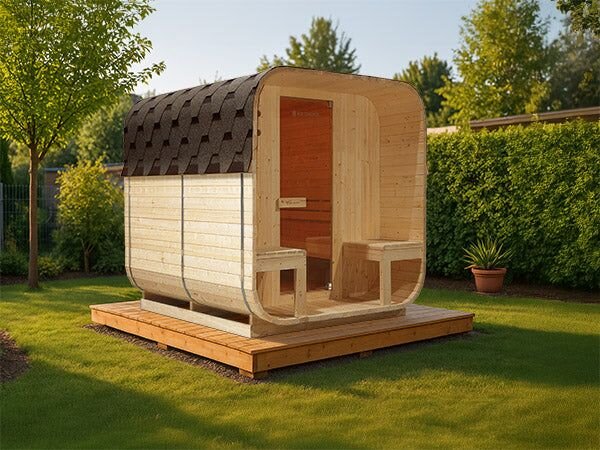 Zahradní sauna cube pro 6 osob s kamny 8 kW, s posezením