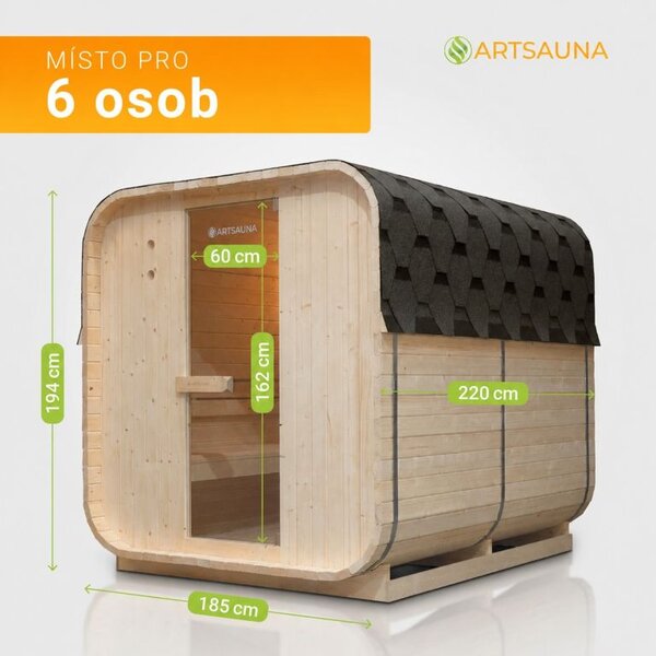 Zahradní sauna Cube pro 6 osob s kamny 8 kW