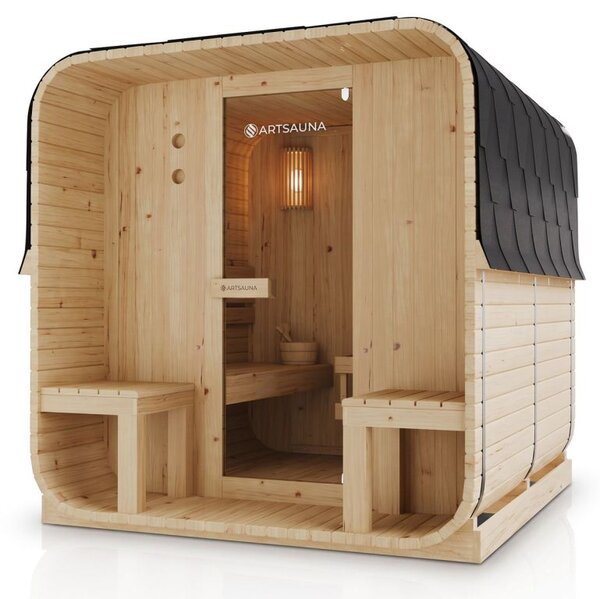 Zahradní sauna cube pro 6 osob s kamny 8 kW, s posezením