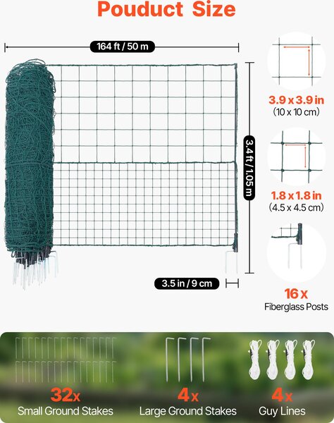SucceBuy ohradní plot 50 x 1,05 m z PE, flexibilní plot s dvojitými špičatými sloupky a kotvícími lany, ideální pro psy, slepice, rostliny a použití na zahradě, při kempování nebo ve venkovních prostorách